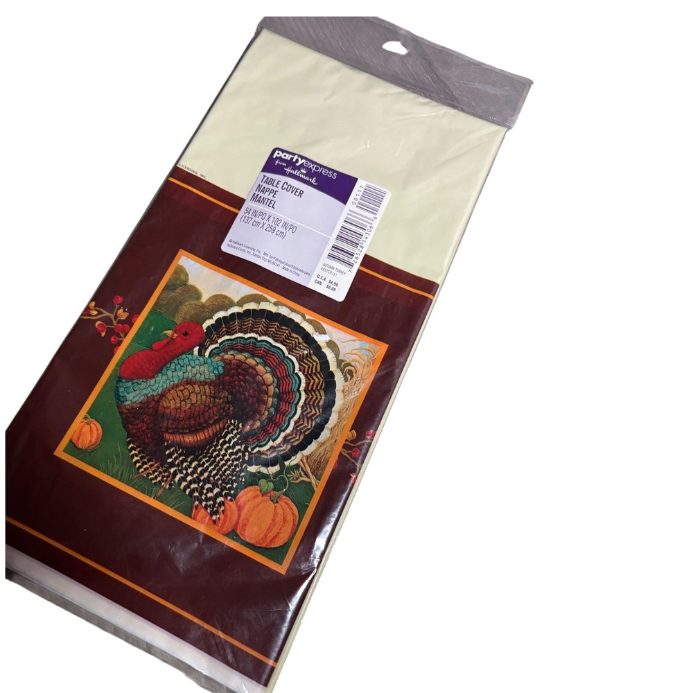 NEW Hallmark Party Express Autumn Turkey Table Cover 54x102 Thanksgiving Holiday